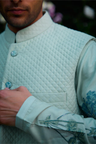 kurta set – Indian Wedding – Illusion Blue Quilted Waistcoat Set – by Shyam Narayan Prasad