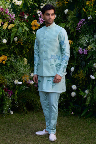 kurta set – Indian Wedding – Illusion Blue Quilted Waistcoat Set – by Shyam Narayan Prasad