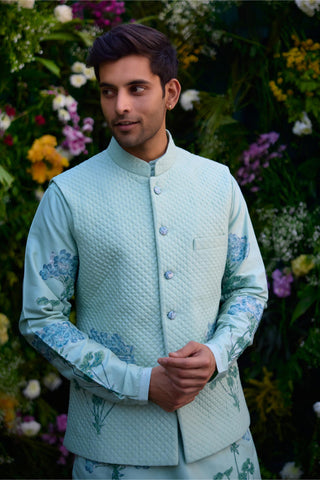 kurta set – Indian Wedding – Illusion Blue Quilted Waistcoat Set – by Shyam Narayan Prasad