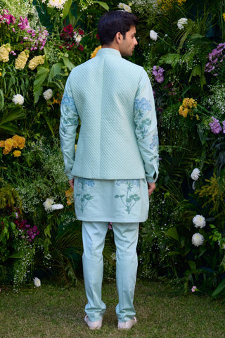 kurta set – Indian Wedding – Illusion Blue Quilted Waistcoat Set – by Shyam Narayan Prasad