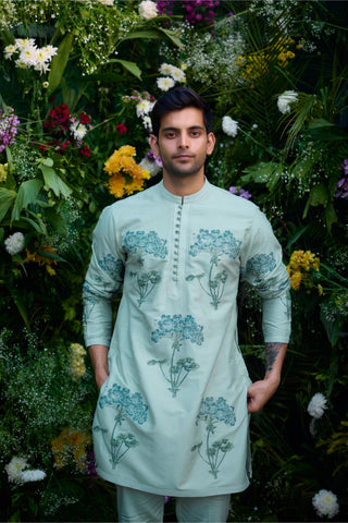 kurta for men – Contemporary Wear – Illusion Blue Block Print – by Shyam Narayan Prasad