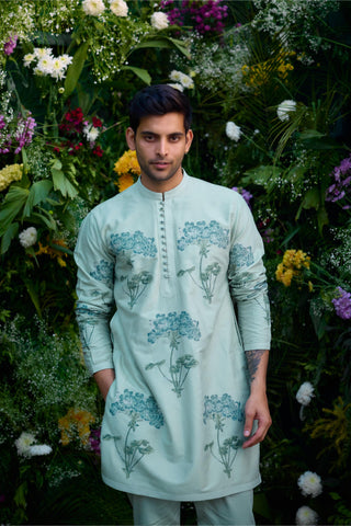 kurta for men – Contemporary Wear – Illusion Blue Block Print – by Shyam Narayan Prasad