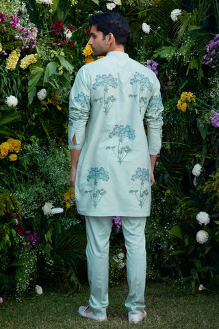 kurta for men – Contemporary Wear – Illusion Blue Block Print – by Shyam Narayan Prasad