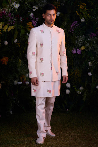 kurta set – Indian Wedding – Papyrus White Quilted Jacket Set – by Shyam Narayan Prasad