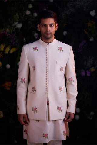kurta set – Indian Wedding – Papyrus White Quilted Jacket Set – by Shyam Narayan Prasad