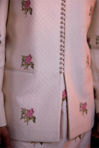 kurta set – Indian Wedding – Papyrus White Quilted Jacket Set – by Shyam Narayan Prasad