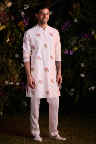kurta for men – Contemporary Wear – Papyrus White Silk Chanderi – by Shyam Narayan Prasad