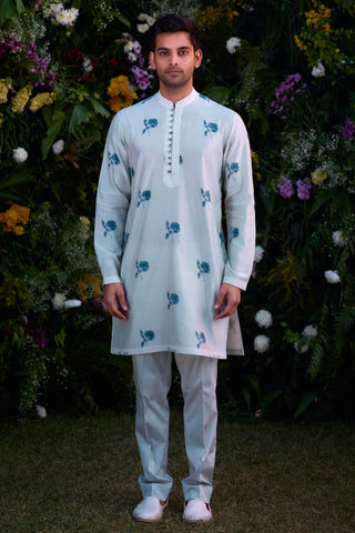 kurta for men – Contemporary Wear – Illusion Blue Block Print – by Shyam Narayan Prasad