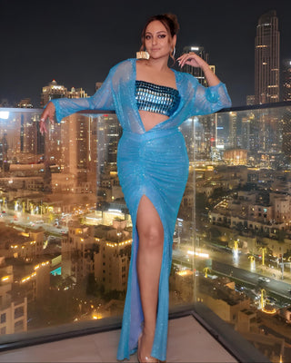 Blue elegance skirt with shirt and blouse set