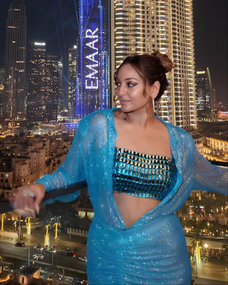 Blue elegance skirt with shirt and blouse set