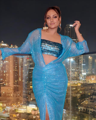 Blue elegance skirt with shirt and blouse set
