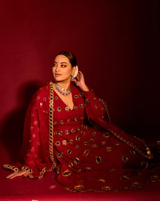 Red inara naach anarkali set