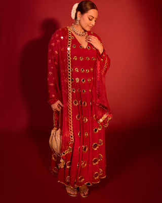 Red inara naach anarkali set