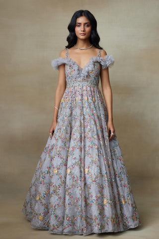 Gray Gown for Contemporary Wear – Sparrow by Shasha Gaba