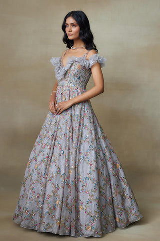 Gray Gown for Contemporary Wear – Sparrow by Shasha Gaba