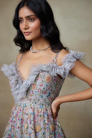 Gray Gown for Contemporary Wear – Sparrow by Shasha Gaba