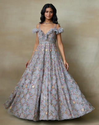 Gray Gown for Contemporary Wear – Sparrow by Shasha Gaba