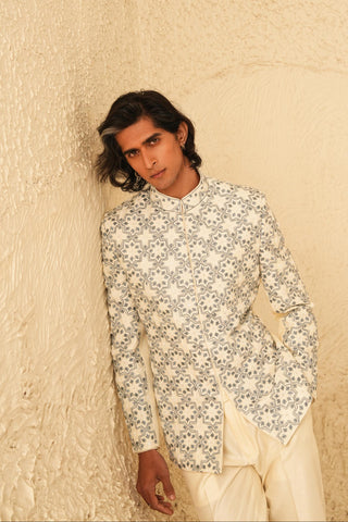 Ivory Bandhgala Set for Indian Wedding – Serenel Eryx by Shreyansh Designs