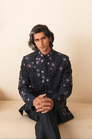 Indo-Western Jacket Set for Indian Wedding - Blue Serenel Ruslan by Shreyansh Designs