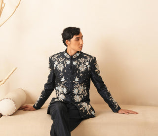 Blue Indo Jacket Set for Indian Wedding - Blue Serenel Radmir by Shreyansh Designs