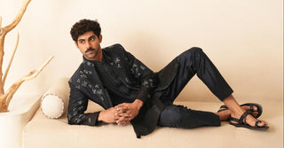 Indo-Western Jacket Set for Indian Wedding - Blue Serenel Viserion by Shreyansh Designs