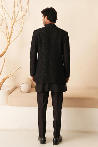 Men's Indo-Western Jacket for Indian Wedding - Black Serenel Iriel by Shreyansh Designs