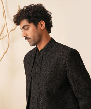 Men's Indo-Western Jacket for Indian Wedding - Black Serenel Iriel by Shreyansh Designs