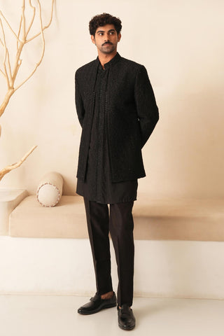 Men's Indo-Western Jacket for Indian Wedding - Black Serenel Iriel by Shreyansh Designs