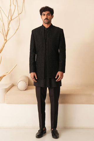 Men's Indo-Western Jacket for Indian Wedding - Black Serenel Iriel by Shreyansh Designs