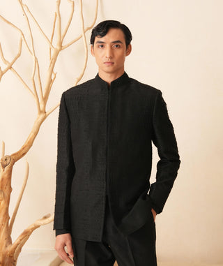 Bandhgala Suit for Indian Wedding – Black Serenel Nicolas by Shreyansh Designs