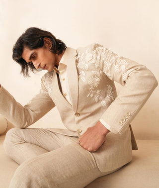 Men's Blazer Set for Contemporary Wear – Beige Serenel Victor by Shreyansh Designs