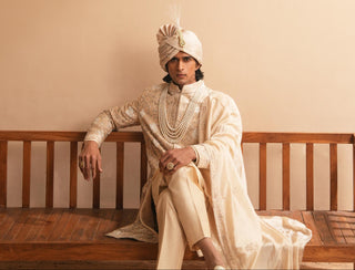 Sherwani Set for Indian Wedding – Beige Serenel Viserys by Shreyansh Designs