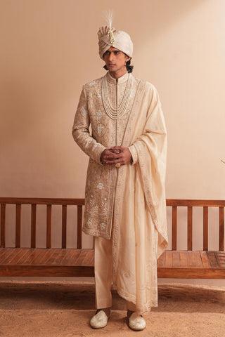 Sherwani Set for Indian Wedding – Beige Serenel Viserys by Shreyansh Designs