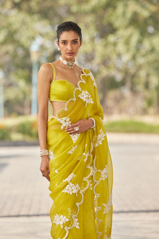 Green gul flower saree set