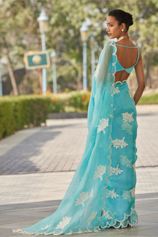 Blue gul flower saree set