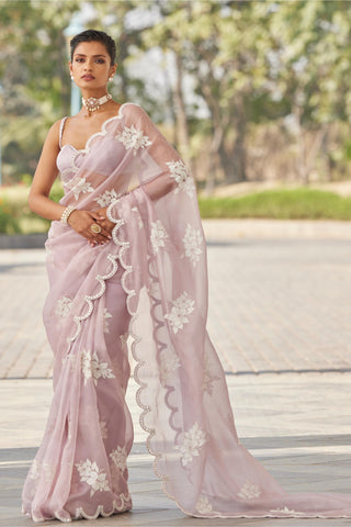 Purple gul flower saree set