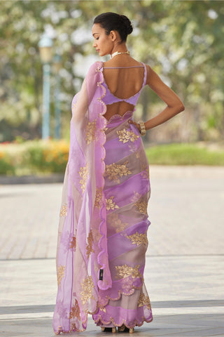 Purple gul multicolor flower saree set