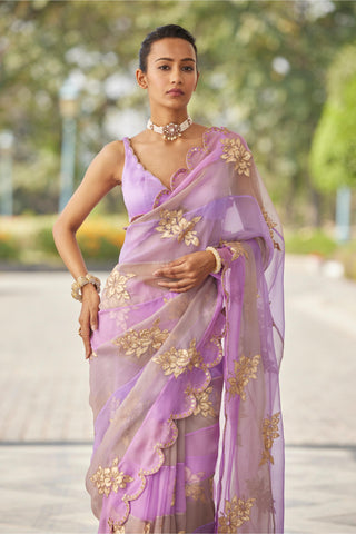Purple gul multicolor flower saree set