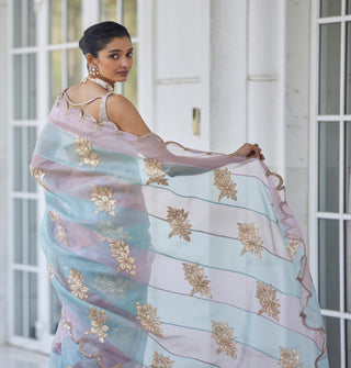 Pink gul flower saree set