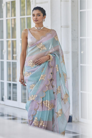 Pink gul flower saree set