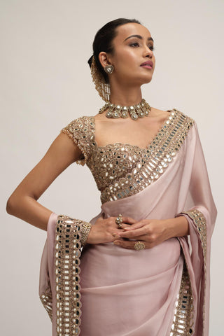Organza Saree - Indian Wedding - Pink Maharani Satin by Vvani by Vani Vats