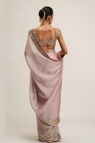 Organza Saree - Indian Wedding - Pink Maharani Satin by Vvani by Vani Vats