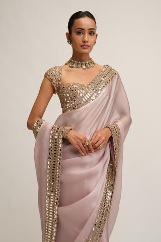 Organza Saree - Indian Wedding - Pink Maharani Satin by Vvani by Vani Vats