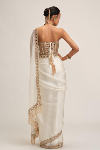 Organza Saree Set - Indian Wedding - White Modern Maharani Corset by Vvani by Vani Vats