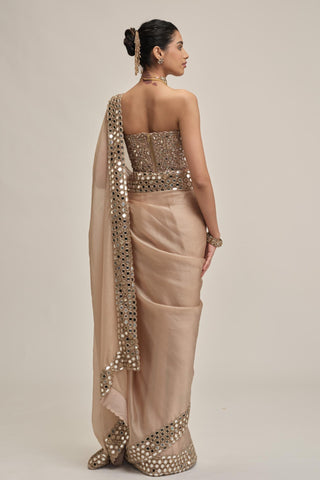 organza saree - Indian Wedding - Beige Modern Maharani Satin Mirror by Vvani by Vani Vats