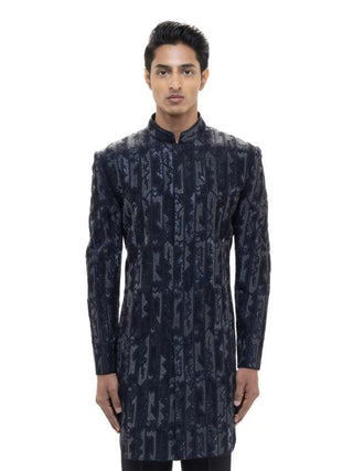 Navy Blue Aztec Embroidered Sherwani Set