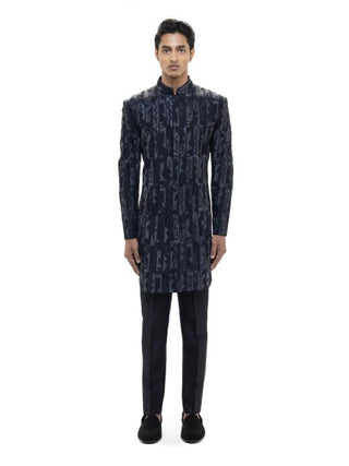 Navy Blue Aztec Embroidered Sherwani Set