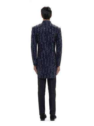 Navy Blue Aztec Embroidered Sherwani Set