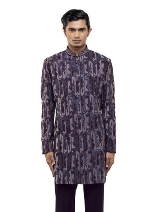 Purple Aztec Embroidered Sherwani Set