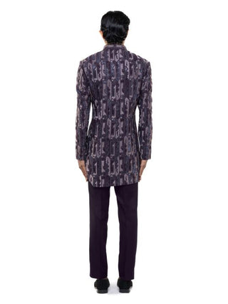 Purple Aztec Embroidered Sherwani Set